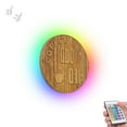 thumbnail image 1 of FSLiving Battery Operated Remote Control Wall Sconces Cordless Handcrafted Wooden High Quality Engraved with COFFEE Art Ambient Lighting Fixture Dimmable RGB Lamp for Background Home Decor - 1 Pack, 1 of 7