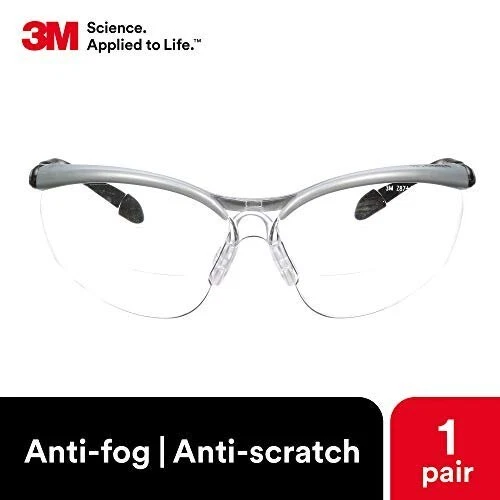 CIRCLE- 3M 11459 +2.5 Clear Anti Fog Bifocal Readers Protective Safety Glasses Ansi Z87+