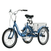 VIRIBUS Folding Adult Tricycle, 20 inch Folding Tricycle for Adults with Lock, Foldable Trike Collapsible Three Wheel Bike for Men Women Senior, Blue