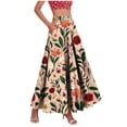 thumbnail image 3 of TaTaai Women's High Waist Boho Printed Maxi Skirt Elastic Waist A-Line Long Skirt with Ruffle Hem Pockets for Casual Daily Beach Vacation Gift, 3 of 9