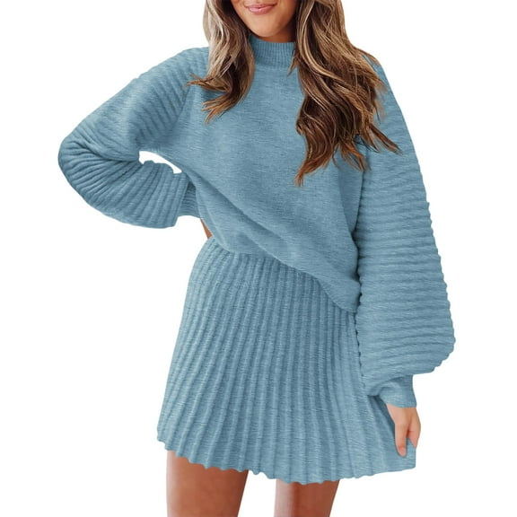 Long Sleeve Women Fall Winter 2 Pieces Skirt Sets Casual Sweater Pullover and Skirt