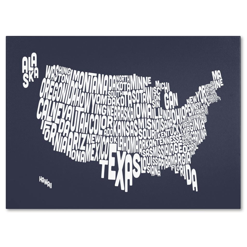 Trademark Art 'SLATE-USA States Text Map' Canvas Art by Michael Tompsett