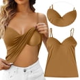 thumbnail image 2 of Nestiefly Tank Top with Built in Bra for Women Spaghetti Strap v Neck Camisole Tops Workout Summer Cami Undershirt Light Brown 4XL, 2 of 8