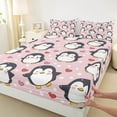 thumbnail image 3 of Manfei Kawaii Grey Penguin Twin Sheet Sets for Kid, Antarctic Wildlife Twin Fitted Sheet, Girly Pink Cartoon Flat Sheet, Luxury Bedroom Decor, 3 Pieces, 3 of 7