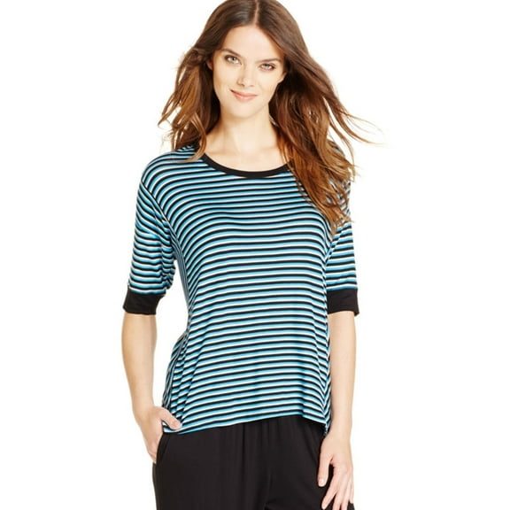 DKNY Womens Striped 3/4 Sleeve Pajama Sleep T-shirt, Blue, X-Small