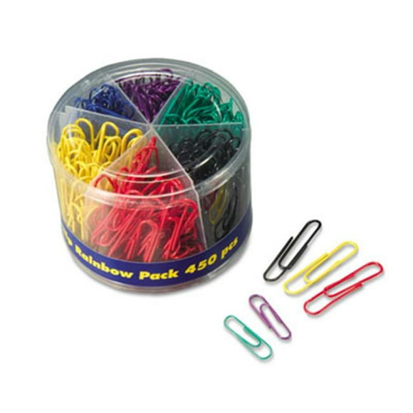 Officemate Plastic Coated Paper Clips No. 2 Size Assorted Colors 450-Pack