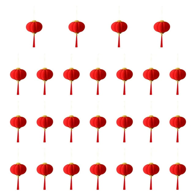 yuksok Lanternes Chinoises Mini Rouges Porte-Bonheur en Flocage pour Maison Bateau Dragon Festival du Printemps 25 Pcs