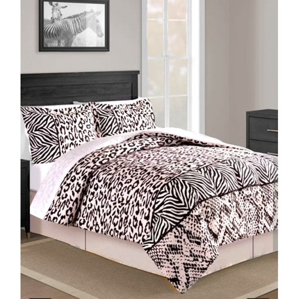 Blush Pink Black Cheetah Leopard, Zebra Print Twin Bed In A Bag