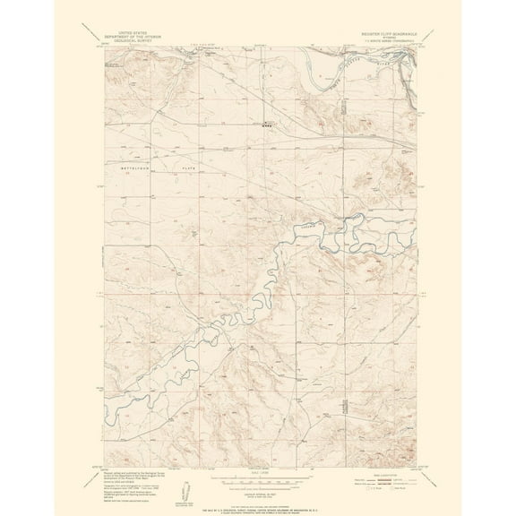 Topographical Map - Register Cliff Wyoming Quad - USGS 1950 - Vintage Wall Art