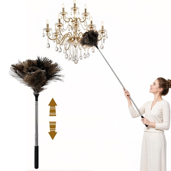 GARITIN Ostrich Feather Duster for Cleaning, 45.6" Extendable Telescoping Long Handle Duster for Ceiling Fans, High Corners & Cleaning