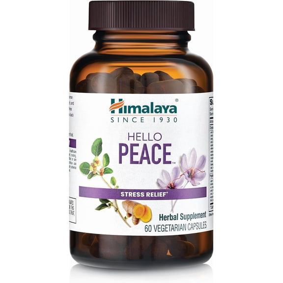 Himalaya Hello Peace with Ashwagandha, Turmeric & Saffron for Stress Relief, Vegan, 60 Capsules