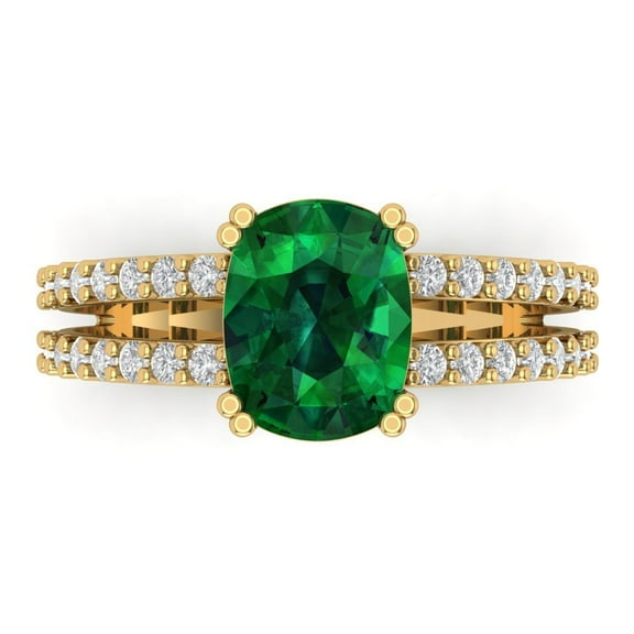 Clara Pucci 14K Yellow Gold 3.48ct Emerald Solitaire with Accents Ring