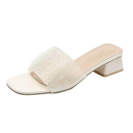 

nsendm Womens Comfortable Sandals Size 10 Ladies Fashion Summer Colorful Rhinestone Mesh Spring Sandals for Women Beige 9