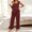 Wine, variant on Elvqul Loose Fit Sleeveless Square Neck Knit Fabric Long Pants Ruffled Hem Side Pockets Pajama Set Sleepwear Loungewear Ruffled Hem Pjs Flutter Strap Pjs Ruffle Detail Pajamas