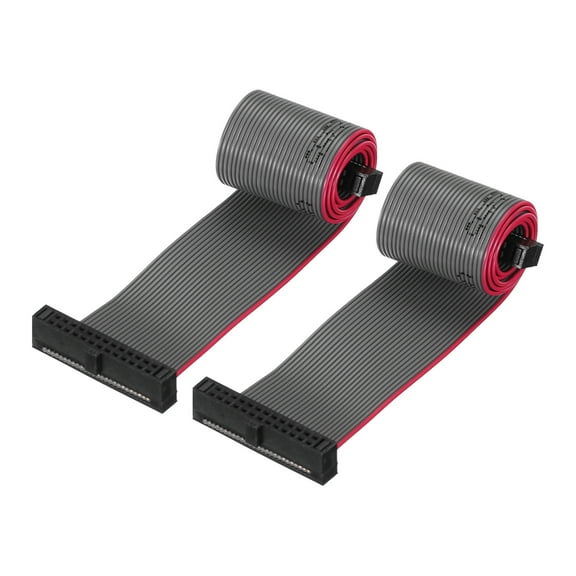 Uxcell IDC 26Pin Flat Ribbon Cable, 1.27mm Pitch FC to FC Connector 20cm Length Grey Jumper Wire Computer DVD, 2Pcs