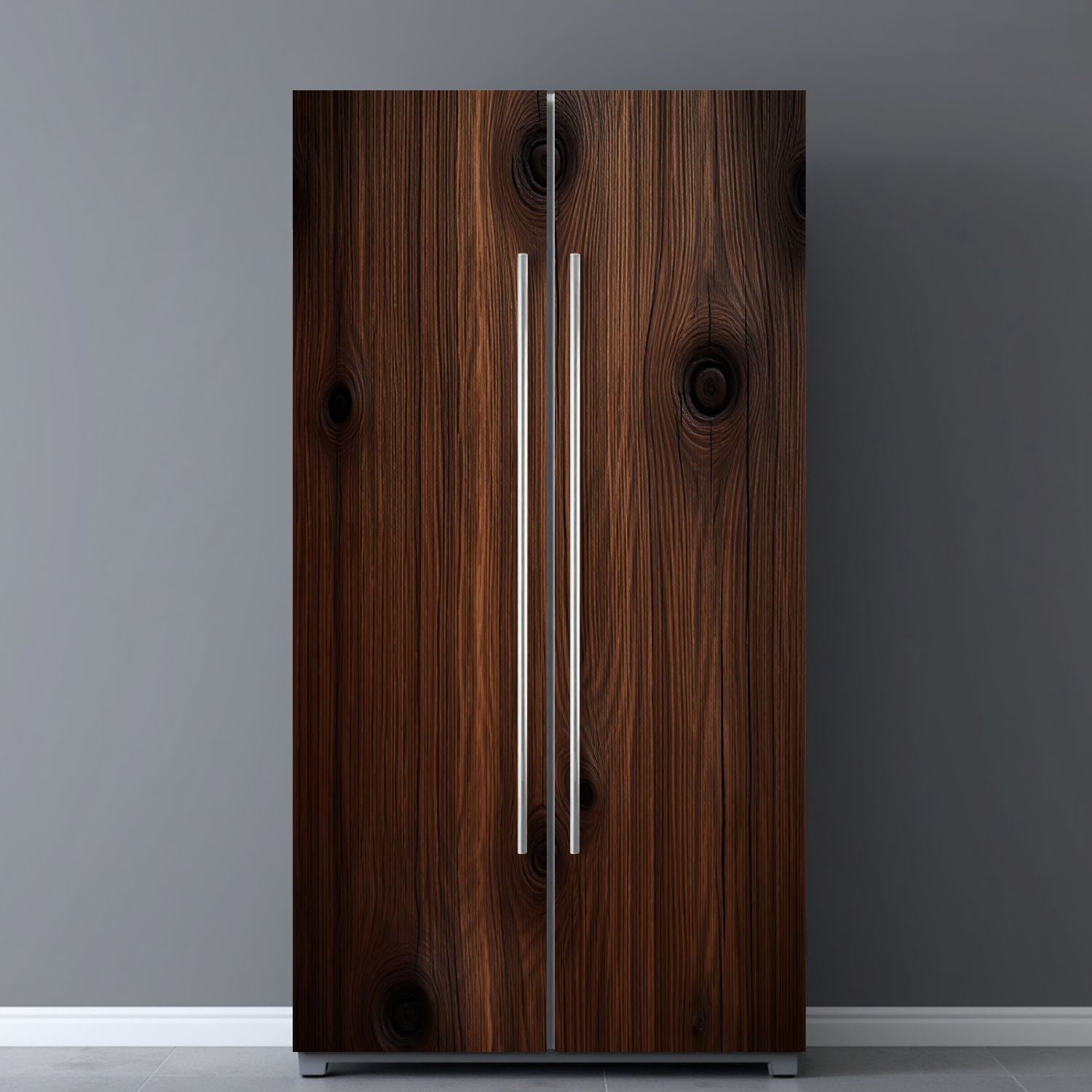 Self Adhesive Vinyl Refrigerator Wrap Set Dark Brown Wood Plank Vintage Knots Rustic Natural Door Mural Removable Fridge Sticker Peel and Stick&nbsp;Full Door Cover Decal Kitchen Bar Decor
