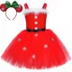 thumbnail image 3 of Disfraz de Papá Noel y señora Claus para niños, ropa de fiesta navideña, atuendo rojo para niñas pequeñas, vestido con tutú navideño, sombrero y bufanda, 3 of 5