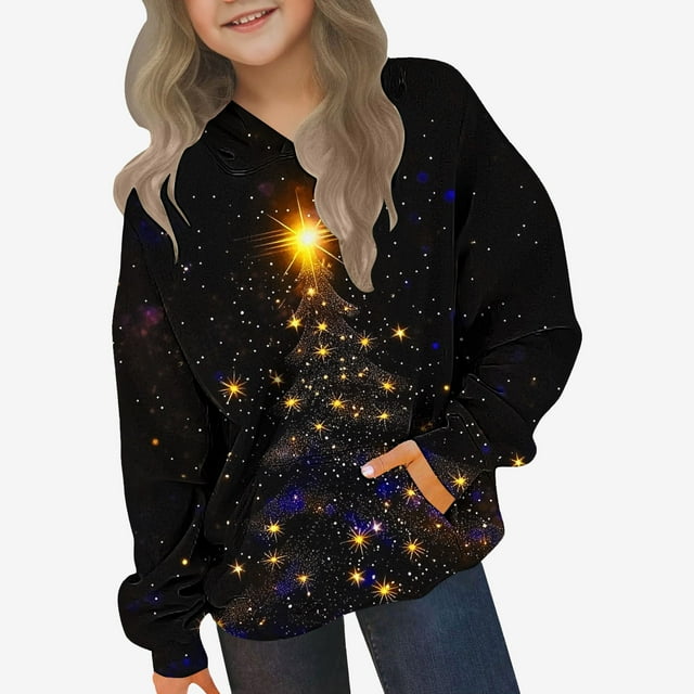 Sudadera con capucha para niñas y niños, sudadera de manga larga con cuello redondo y estampado de moda, jersey con bolsillo, sudadera de poliéster para niñas
