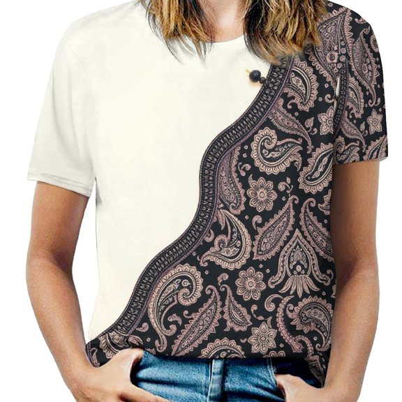 Paisley T-Shirt O Neck Oversize T-Shirts Short Sleeve Classic Tees Women Summer Graphic Tops