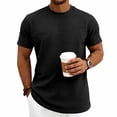 thumbnail image 2 of Men's Summer Vintage Solid Crewneck T-Shirt, Short Sleeve Textured Stretch Casual Tee, Loose Breathable Vacation Daily Wear, Big and Tall Sizes S-3XL Black, 2 of 9