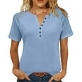thumbnail image 2 of Dolkfu V Neck Tops for Women Short Sleeve Loose Fitting Blue T-Shirts Button Raglan Pullover Womens Shirt 5X, 2 of 8
