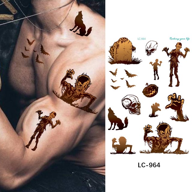 Etiquetas Engomadas Del Tatuaje 6 uds tatuajes falsos desechables suministro de fiesta de moda de Halloween hombres mujeres para adultos Wdftyju Libre de BPA
