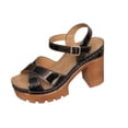 thumbnail image 2 of Womens Platform Chunky Heel Sandals Strappy Ankle Strap Open Toe Dressy Casual Comfortable Faux Faux Leather Summer Evening Shoes Black,Size 38, 2 of 9