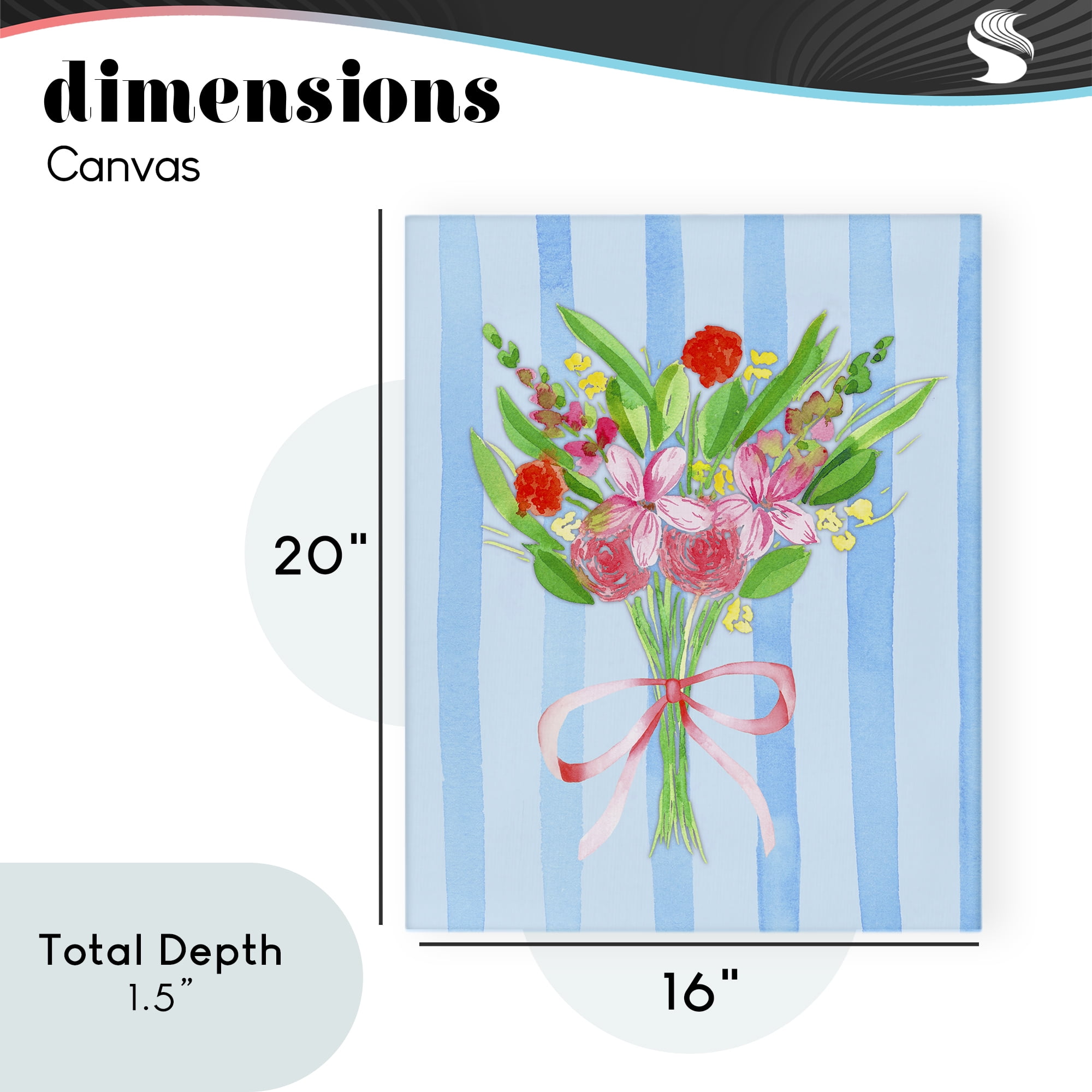 Blue and Pink Bouquet & Bow Canvas Wall Art, design by Nina Jacobs