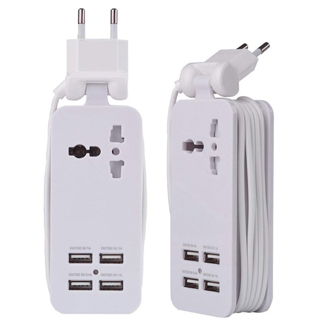 Gwong Electrónica EE.UU. / EU / UK / UK PLUGO 4 USB Portátil Socket Adaptador de corriente Cargador de teléfono