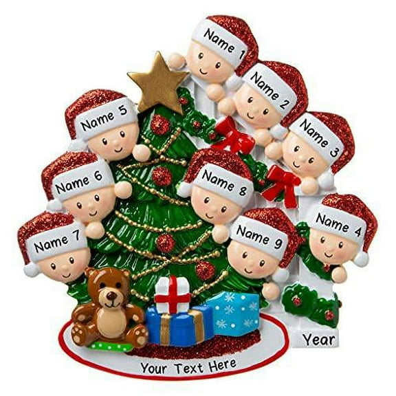 Peeking Family of 9 Personalized Christmas Ornament