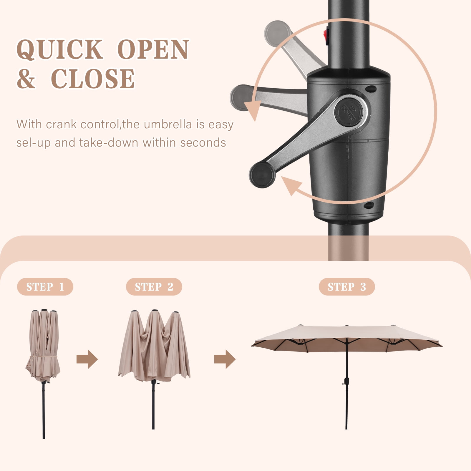 Autlaycil 13ft Patio Umbrella,Extra Large Umbrella with Crank, for Outdoor, Market, Beach, Garden, Yard, Party, Beige