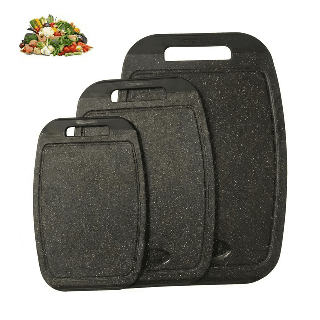 Juego de 3 tablas de picar de cocina en diferentes tamaños, con asas y base antideslizante Xtellar negro