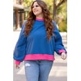 thumbnail image 5 of Plusashion Vibrant Sky Blue Color Block Plus Size Sweatshirt - Trendy Balloon Sleeves!, 5 of 8