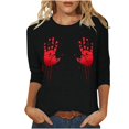thumbnail image 1 of Pisexur Chandails en Molleton d'Halloween pour Femmes Manches 3/4 Col Rond Chandails en Molleton Graphiques Amusants Chandails à Capuchon Chandail Tops Tendance Automne Chandail Tops Blouses, 1 of 5
