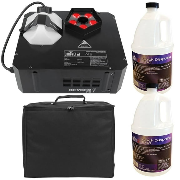 Chauvet DJ Geyser P5 LED Fog Machine with Quick Dissipating Fog Fluid and Padded Carry Case Package