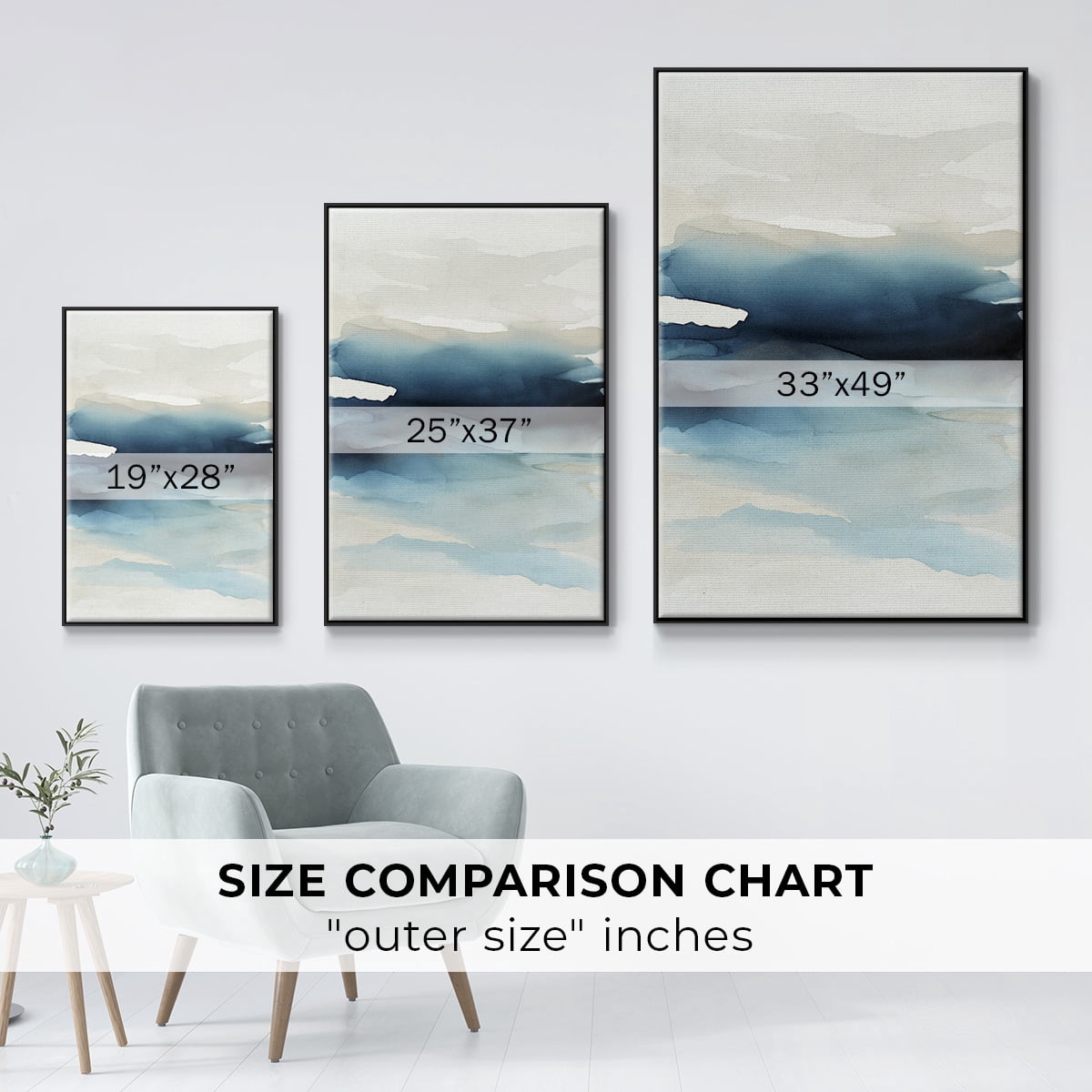 Waves II Framed Premium Gallery Wrapped Canvas - Ready to Hang - 25 x 37 - Black Floating Frame