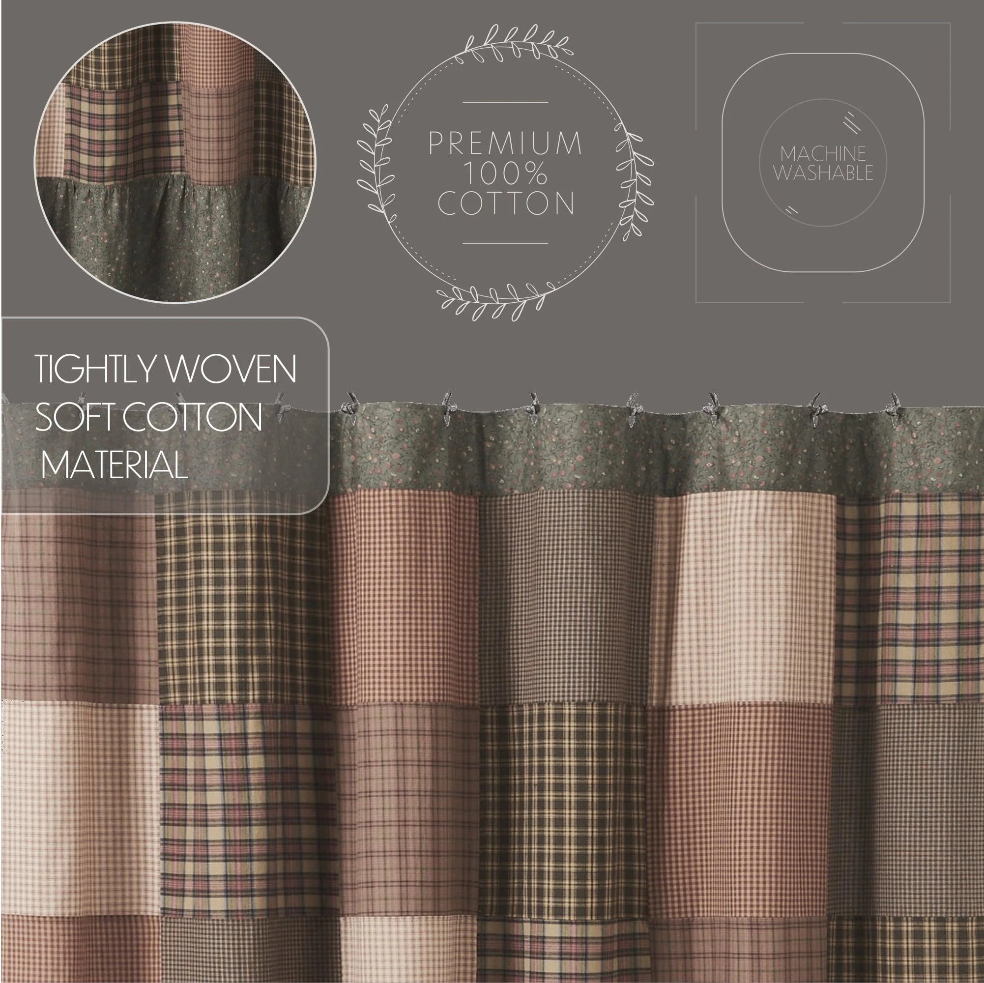 VHC Brands Crosswoods Patchwork Shower Curtain, Green, 72x72