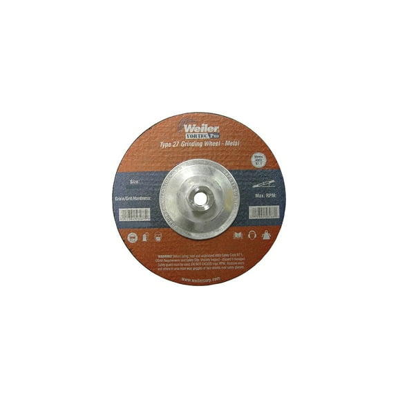 Weiler 56468 Wolverine 5/8" 11 Arbor, 1/4" Thickness, 7" Diameter, A24R Grit, Type 27 Grinding Wheel