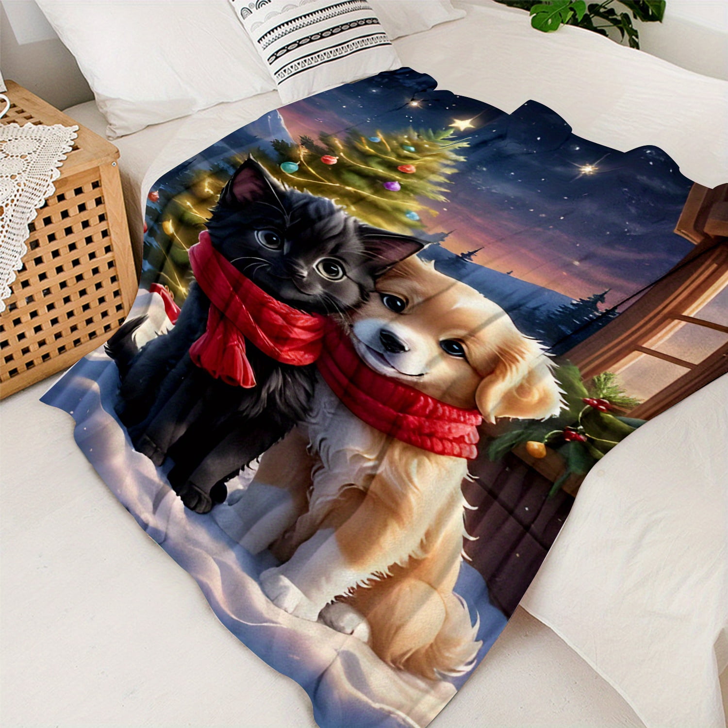 Cozy Cat & Dog Flannel Throw Blanket - Soft, Warm, and Versatile for Couch, Bed, Travel, Camping, Living Room, Office - Digital Print Design