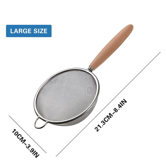 JilgTeok 3 Packs Stainless Steel Fine Mesh Strainer for Cooking, Baking & Filtering Flour, Sugar, Coffee Wooden Handle Kitchen Sieve for Soy Milk, Residues, Sifting