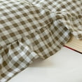 thumbnail image 5 of Tan Gingham Ruffle Duvet Cover Queen Size, 3 Pieces Taupe Soft Pre-Washed Microfiber Checked Plaid Comforter Cover Set, Vintage Farmhouse Bedding Set(Tan Gingham, Queen 90"x90"), 5 of 9