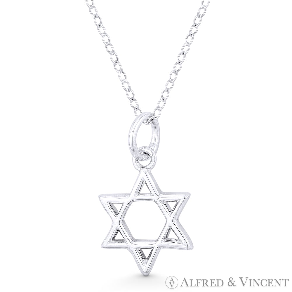 Star of David Jewish Magen Charm Oxidized .925 Sterling Silver Necklace Pendant 