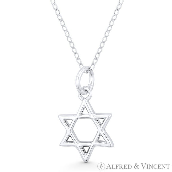 Star of David / Jewish Magen Charm Pendant & Chain Necklace in .925 Sterling Silver