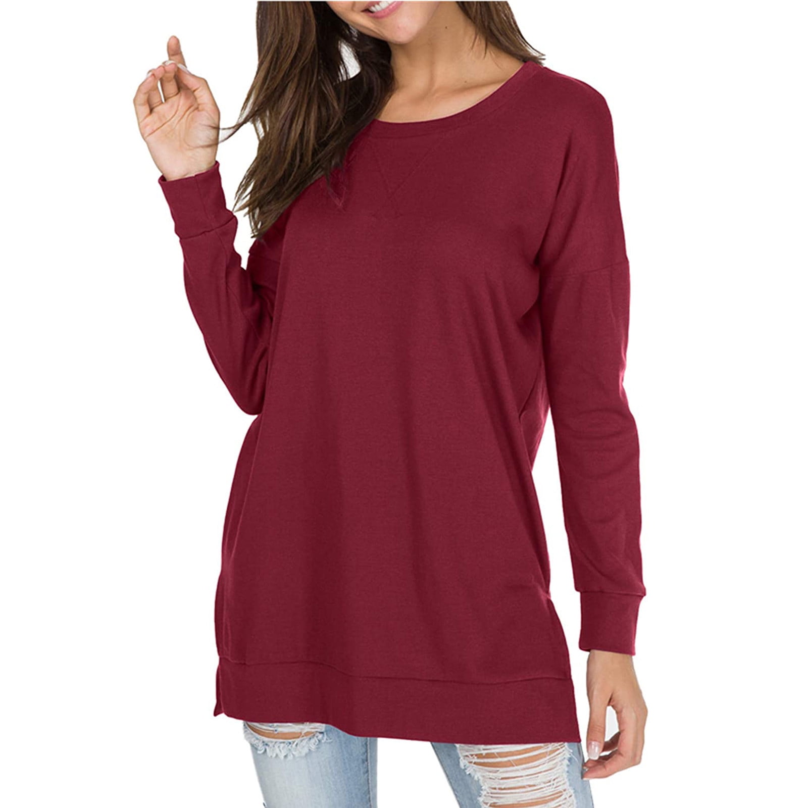 Round Neck Long Sleeve Tops for Women Women's Spread Out Under The Fork ...