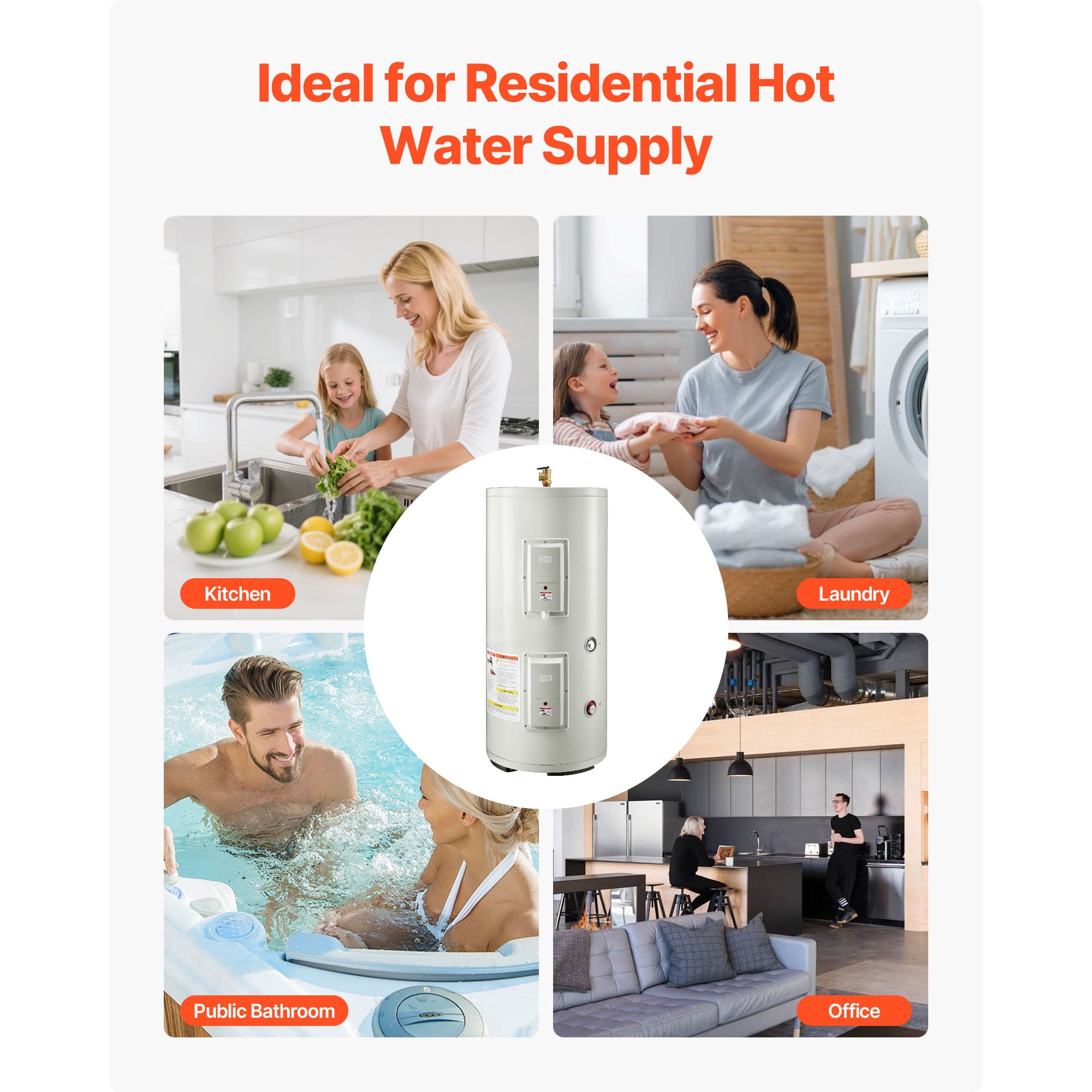 KFFKFF 30 Gallon Electric Tank Water Heater, 5000W Point-of-Use Hot Water System with LED Display, Knob Control, Top Outlet, 240V with T&P Valve for Homes and Small Businesses, Gray