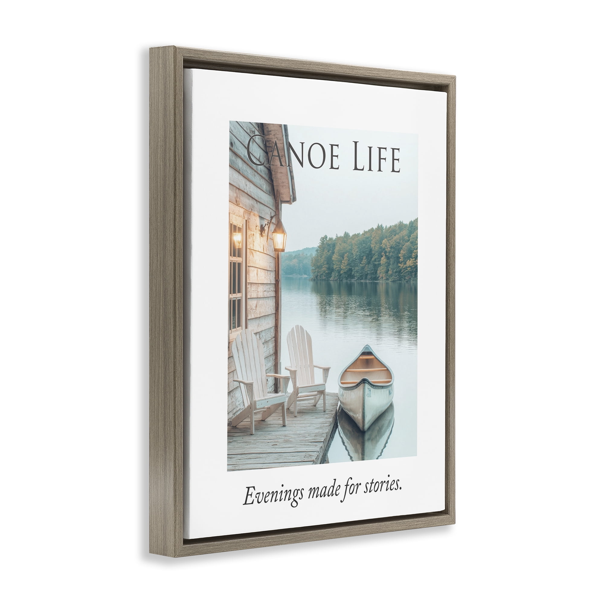 Stupell Industries Canoe Life Quote Brown Framed Floater Canvas Wall Art, design by A Barefoot Stylist
