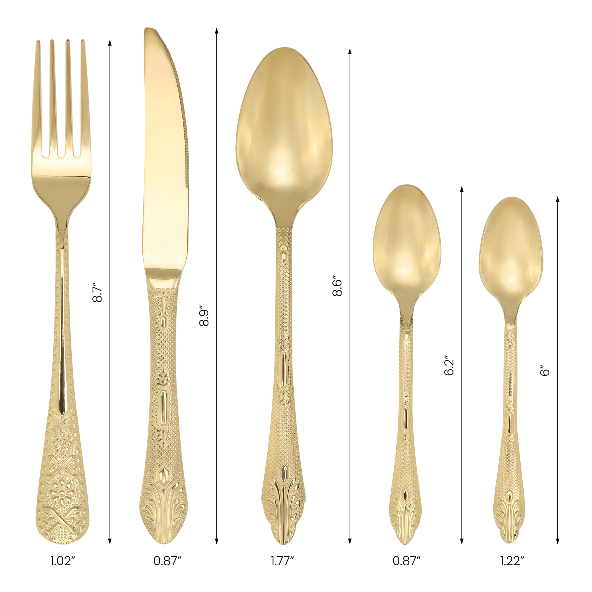 Unique Bargains 20Pcs Stainless Steel Floral Flatware Set For 4 Gold