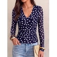 thumbnail image 6 of PRETTYGARDEN Womens Floral Mesh Wrap Top V Neck Long Sleeve Shirts | Soft Stretchy Lightweight, Lined, Slim Fit Ruched Waist, Dressy Casual Blouses for Work, Daily, Going Out, Fall Clothes, 6 of 9