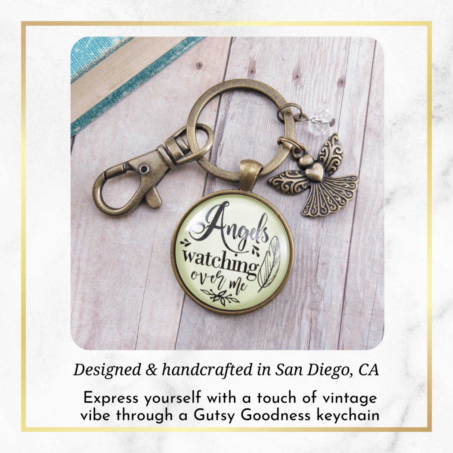 Angels Watching Over Me Gutsy Goodness Bronze Keychain Guardian Angel Memorial Gift Heaven Inspired