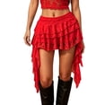 thumbnail image 3 of Lixiuxyad Women's Mini Skirt Summer Lace Layered Ruffle Short Skirt With Floral Embroidery And Elastic Waistband,Red, 3 of 6
